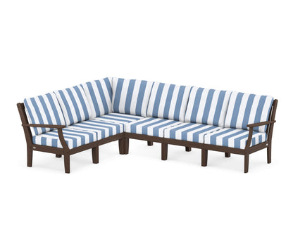 POLYWOOD® Braxton Modular 6-Piece Deep Seating Set in Mahogany / Cabana Stripe Sky Blue