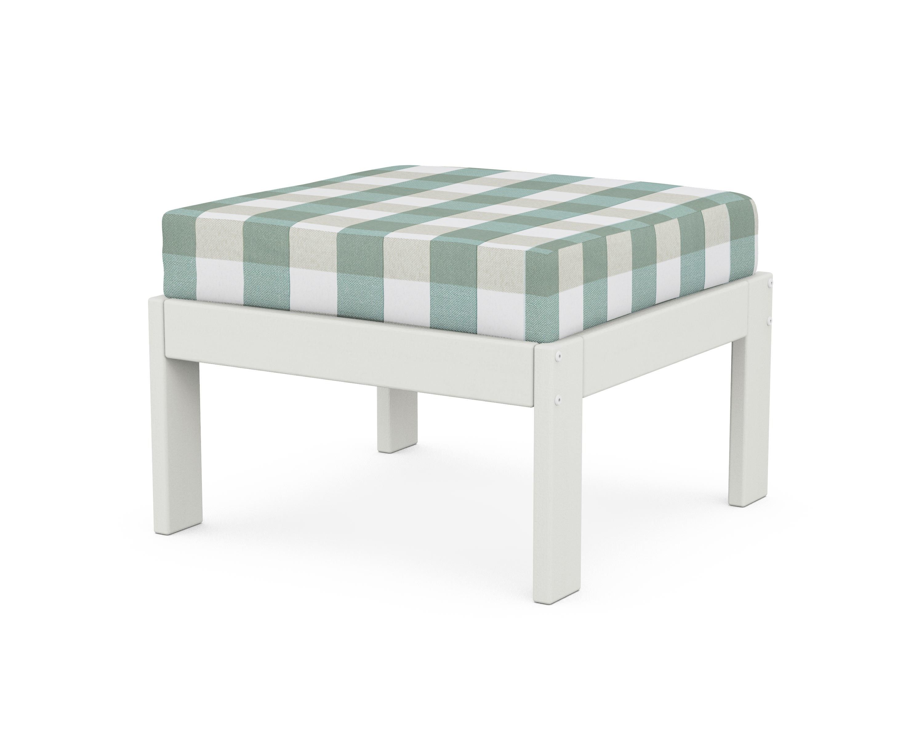 POLYWOOD® Vineyard Modular Ottoman in Vintage White / Buffalo Plaid Glacier Spa