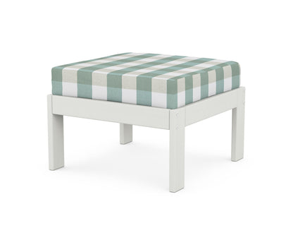 POLYWOOD® Vineyard Modular Ottoman in Vintage White / Buffalo Plaid Glacier Spa