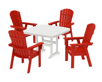 POLYWOOD® Nautical Curveback Adirondack 5-Piece Dining Set in Sunset Red / White