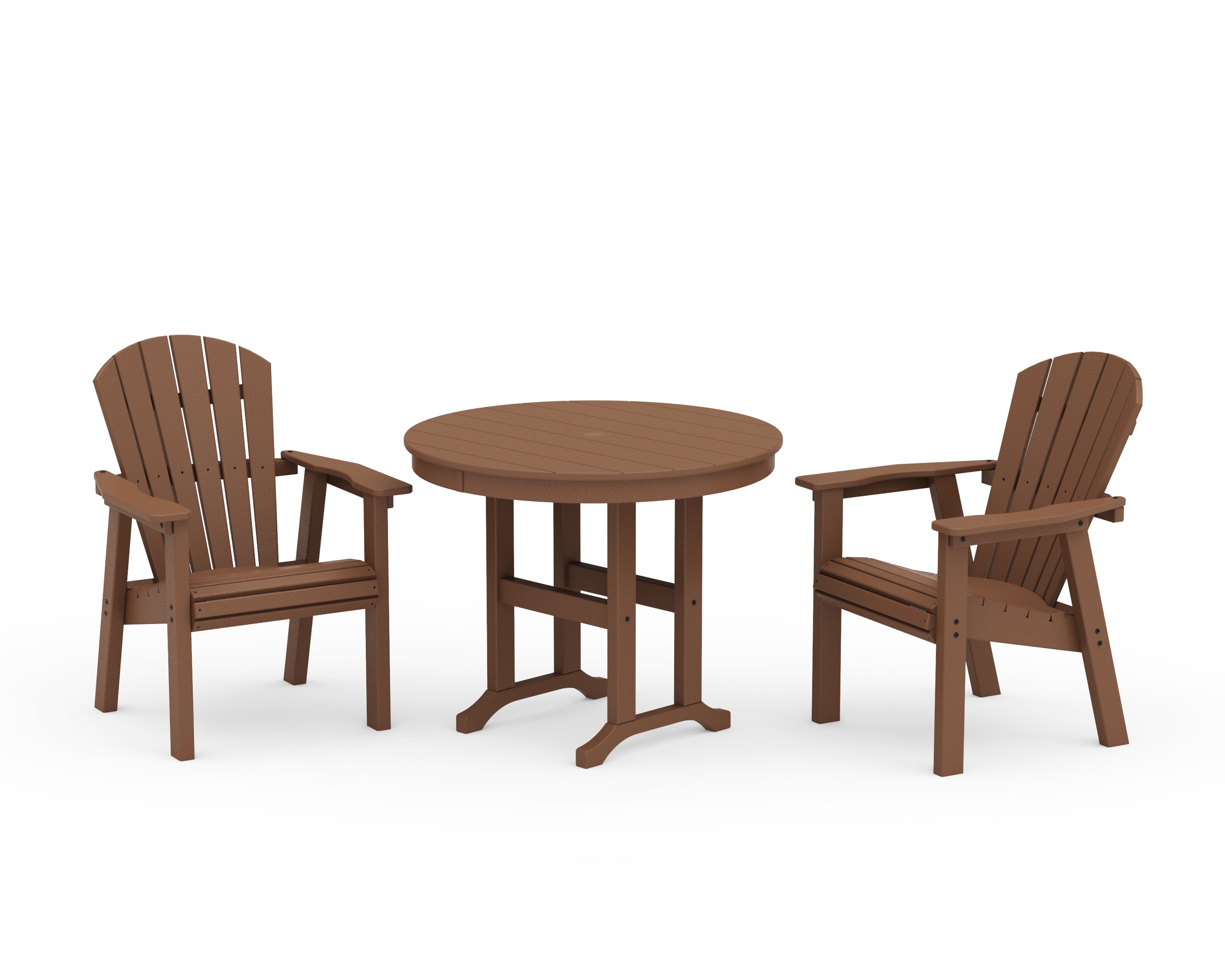 POLYWOOD® Seashell 3-Piece Round Farmhouse Dining Set in Teak