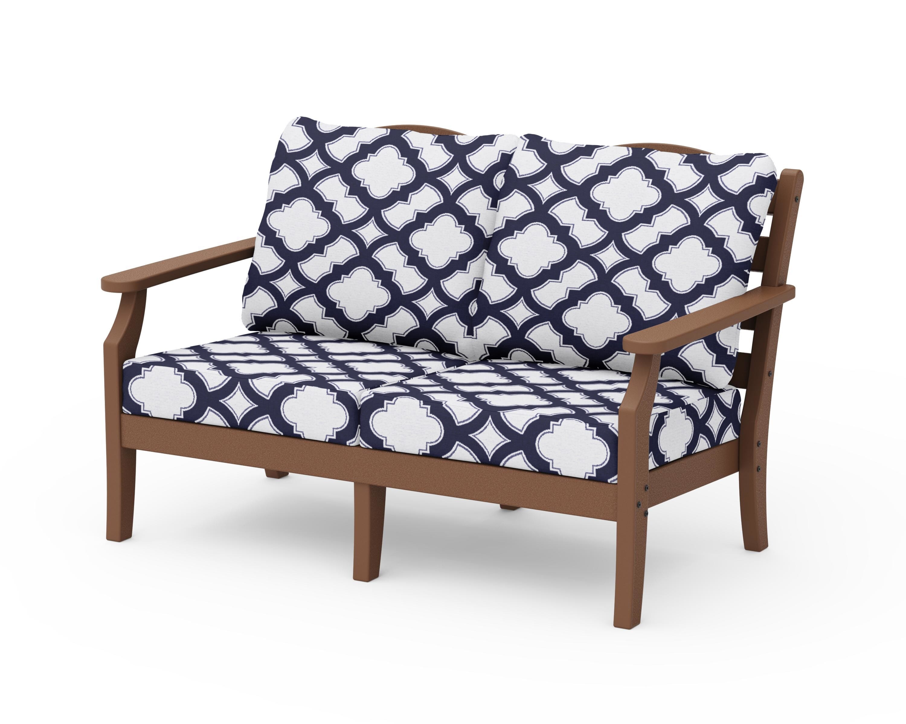 Draper James™ by  POLYWOOD® Savannah Deep Seating Loveseat in Teak / Trellis Navy
