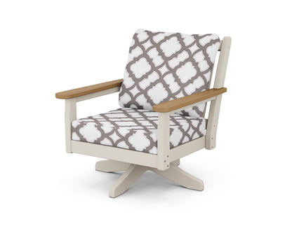 POLYWOOD® Chippendale Deep Seating Swivel Chair in Sand / Natural / Trellis Grey Mist