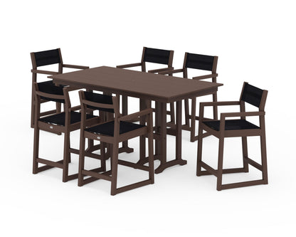 POLYWOOD® EDGE Sling Arm Chair 7-Piece Farmhouse Counter Set in Mahogany / Black Sling