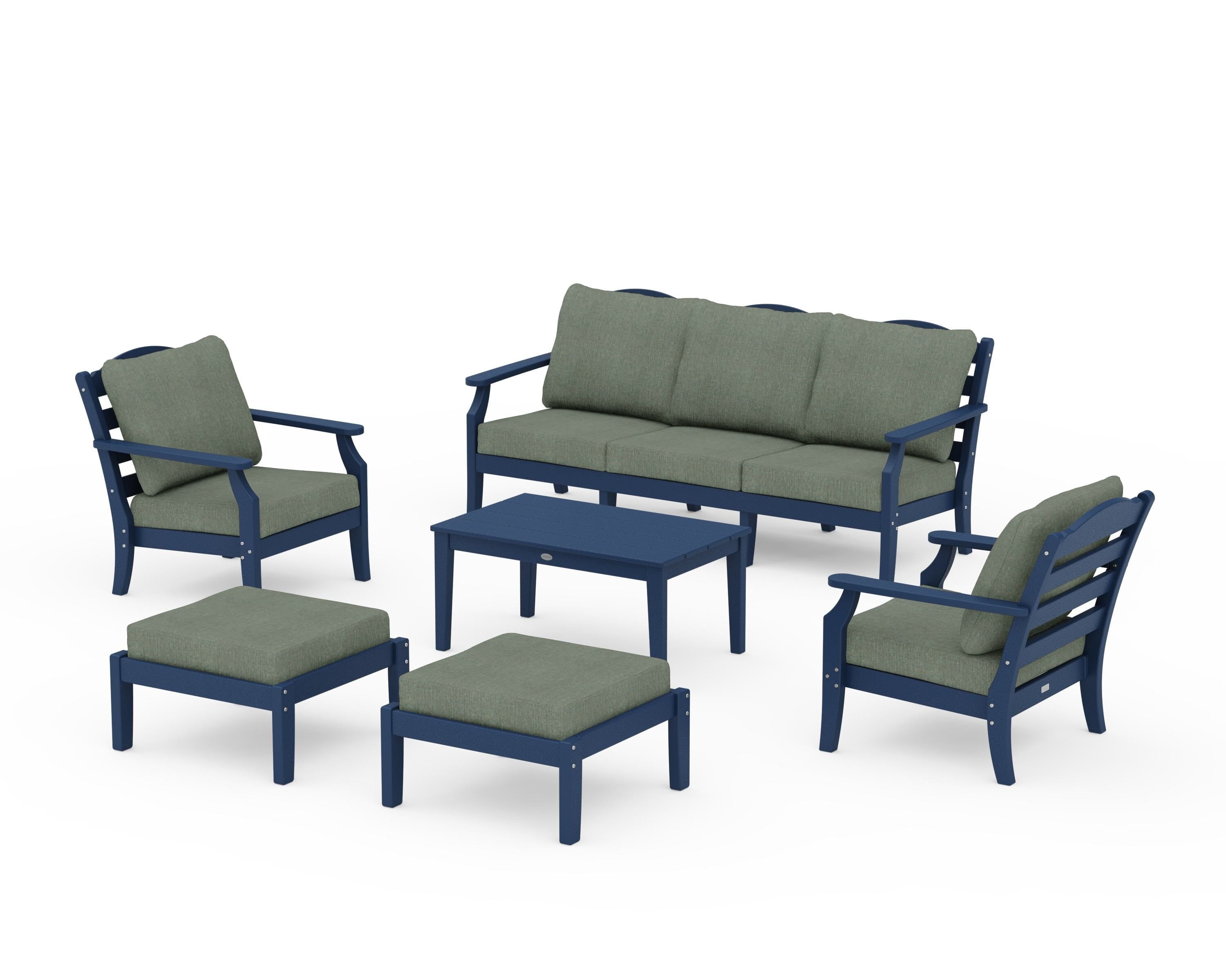 Draper James™ by  POLYWOOD® Savannah 6-Piece Lounge Sofa Set in Navy / Cast Sage
