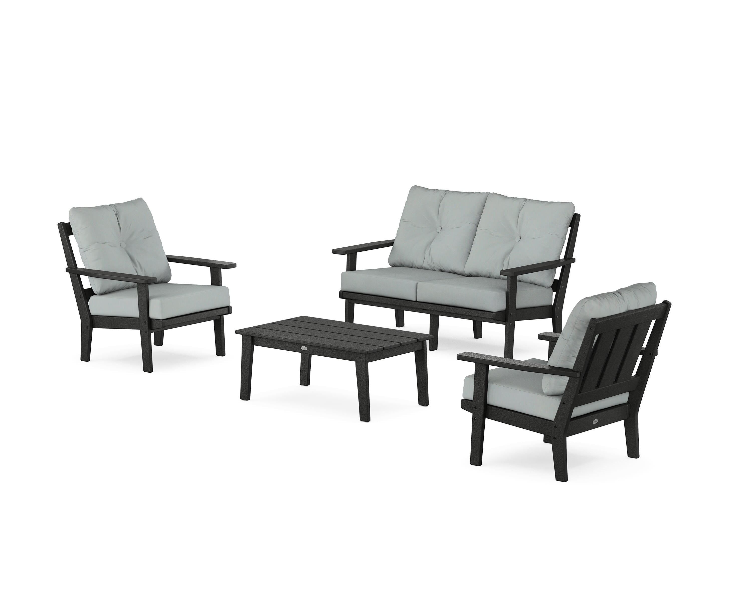 POLYWOOD® Oxford 4-Piece Deep Seating Set with Loveseat in Black / Spa