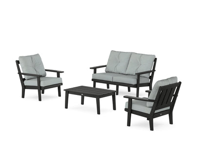 POLYWOOD® Oxford 4-Piece Deep Seating Set with Loveseat in Black / Spa