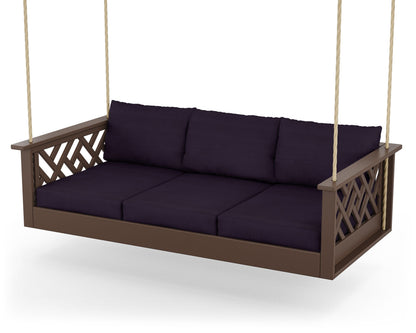 POLYWOOD® Chippendale Daybed Swing in Mahogany / Navy Linen