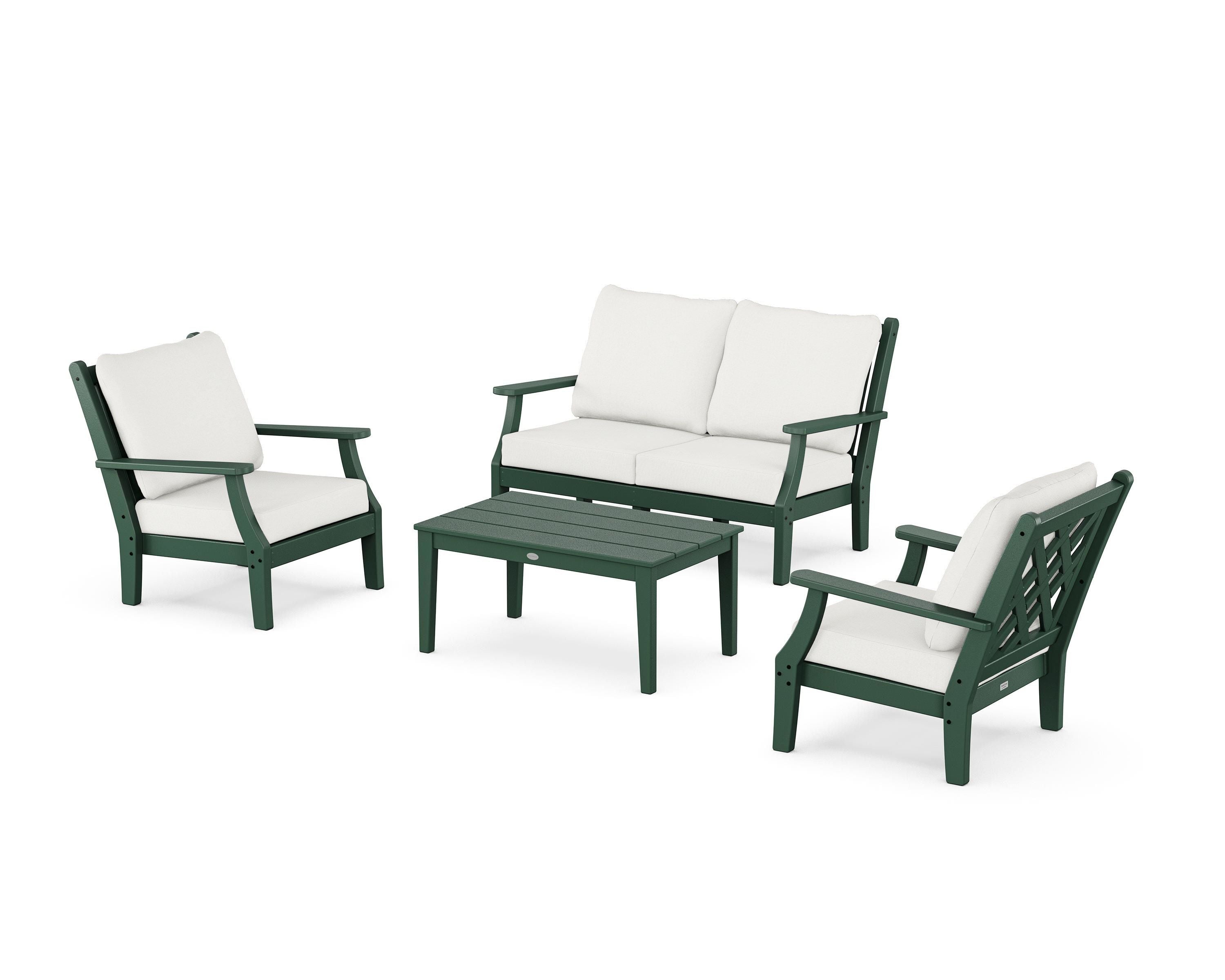 Country Living Wovendale 4-Piece Deep Seating Set with Loveseat in Green / Natural Linen