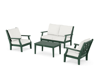 Country Living Wovendale 4-Piece Deep Seating Set with Loveseat in Green / Natural Linen
