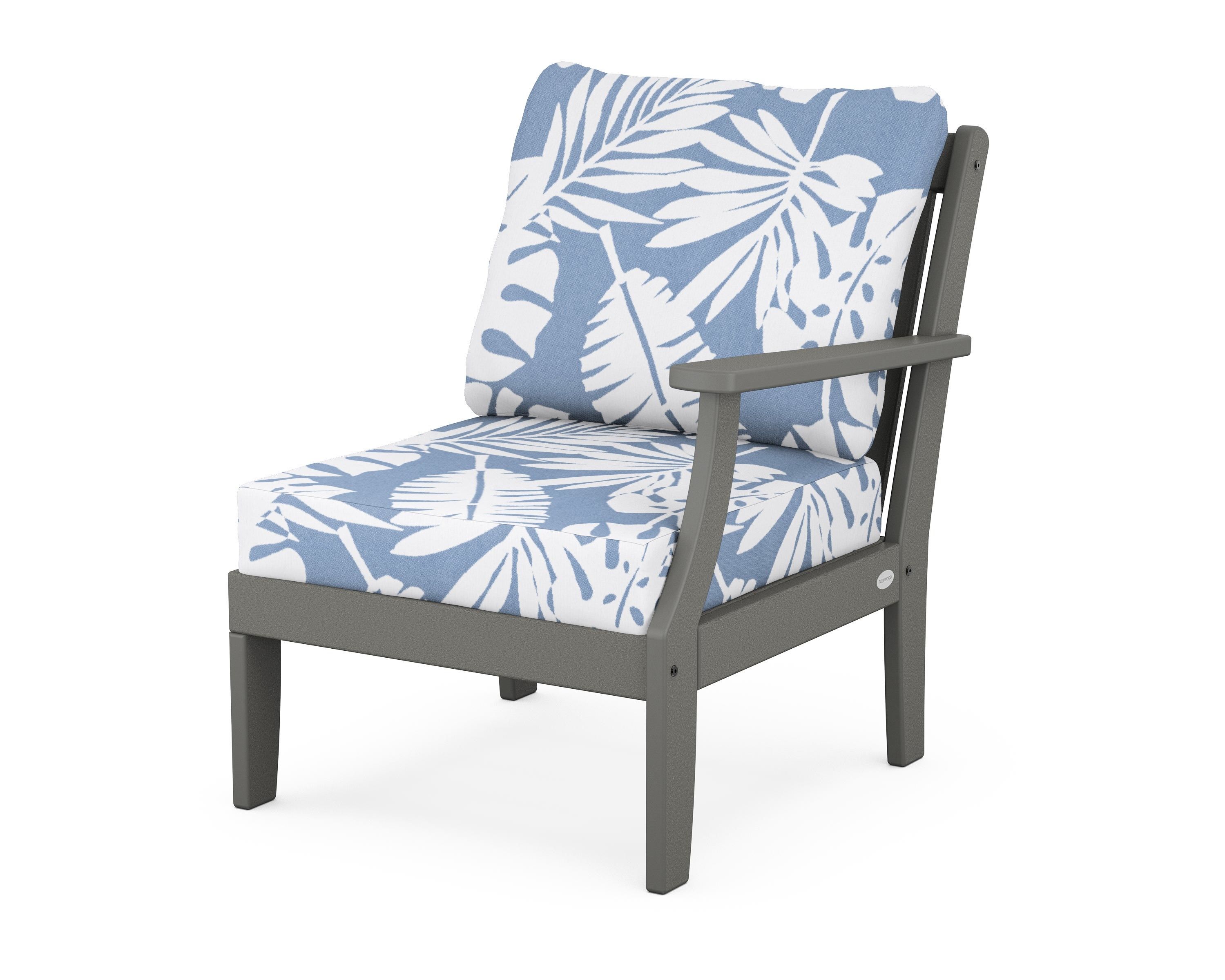POLYWOOD® Braxton Modular Right Arm Chair in Slate Grey / Leaf Sky Blue