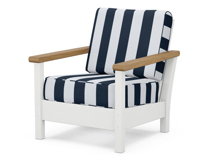 POLYWOOD® Harbour Deep Seating Chair in White / Natural / Cabana Stripe Marine Indigo