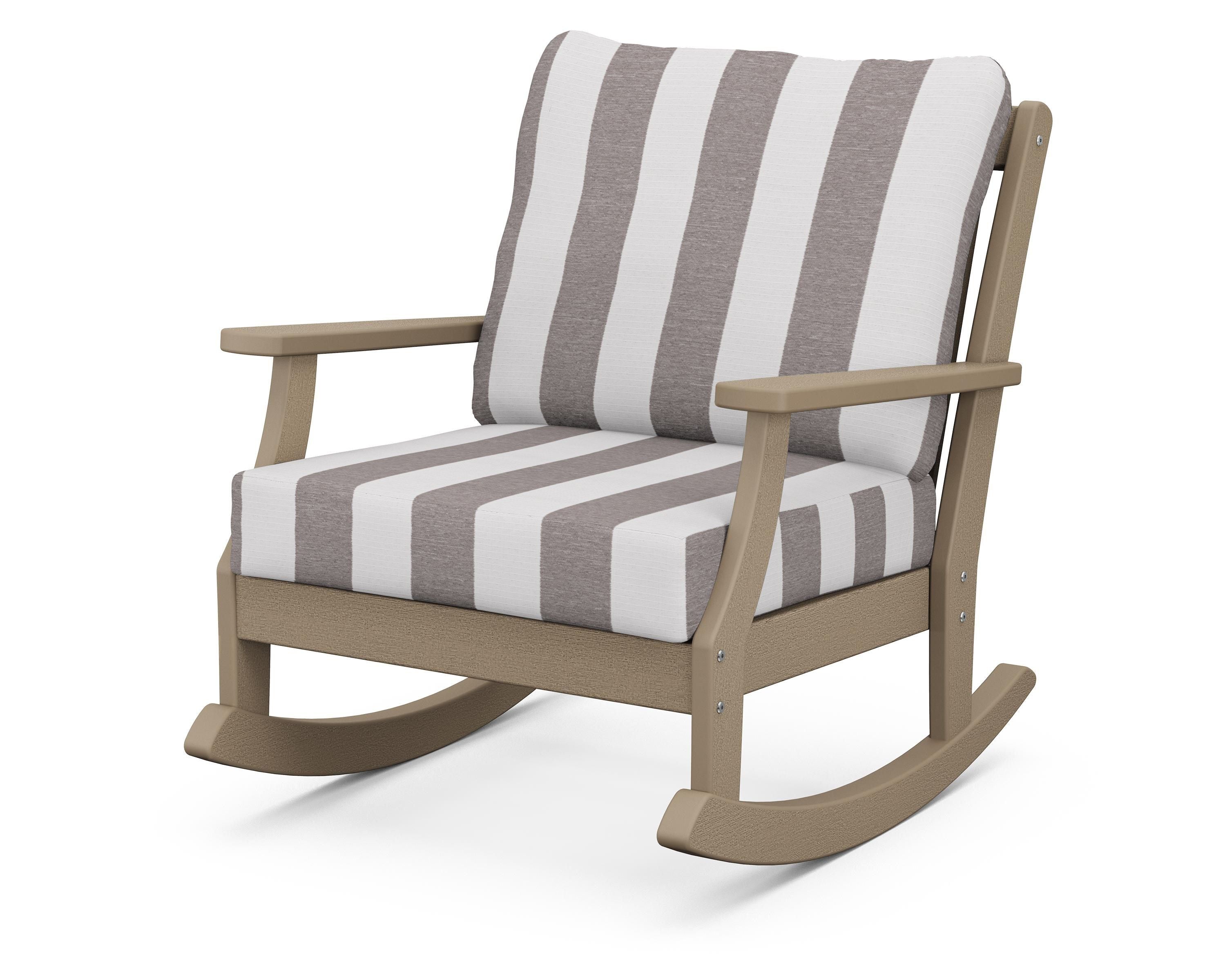 POLYWOOD® Braxton Deep Seating Rocking Chair in Vintage Sahara / Cabana Stripe Grey Mist
