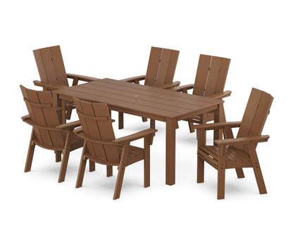 POLYWOOD® Modern Curveback Adirondack 7-Piece Parsons Dining Set in Teak