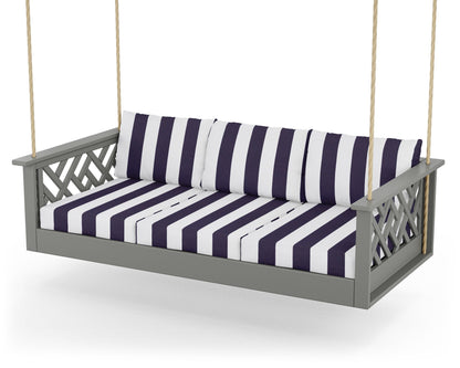POLYWOOD® Chippendale Daybed Swing in Slate Grey / Cabana Stripe Navy
