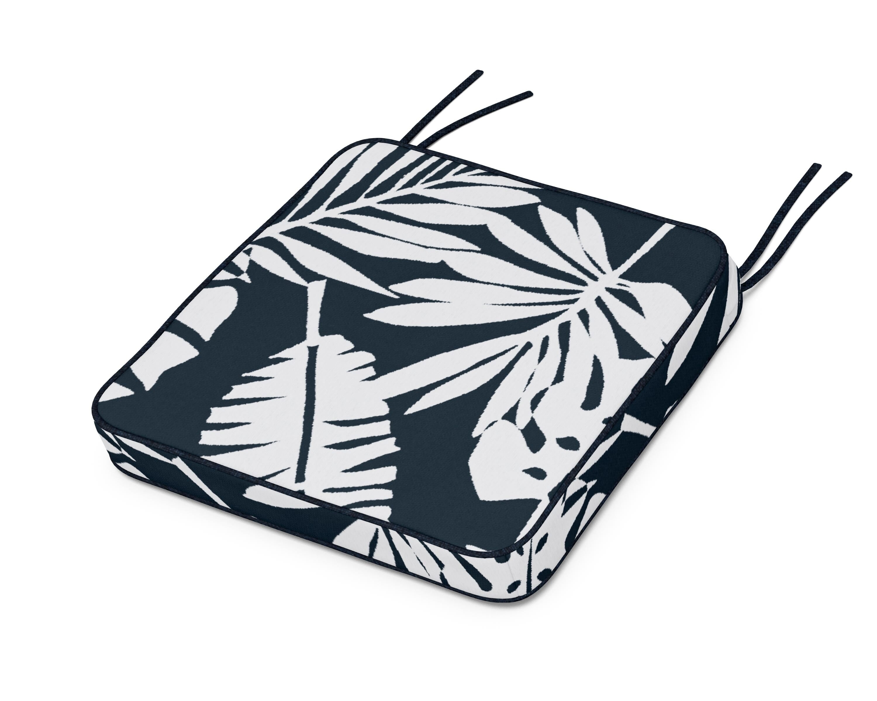 Martha Stewart by POLYWOOD® Chinoiserie Side Chair Seat Cushion in Leaf Marine Indigo