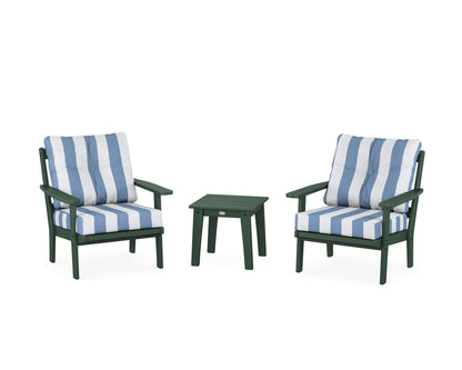 POLYWOOD® Prairie 3-Piece Deep Seating Set in Green / Cabana Stripe Sky Blue