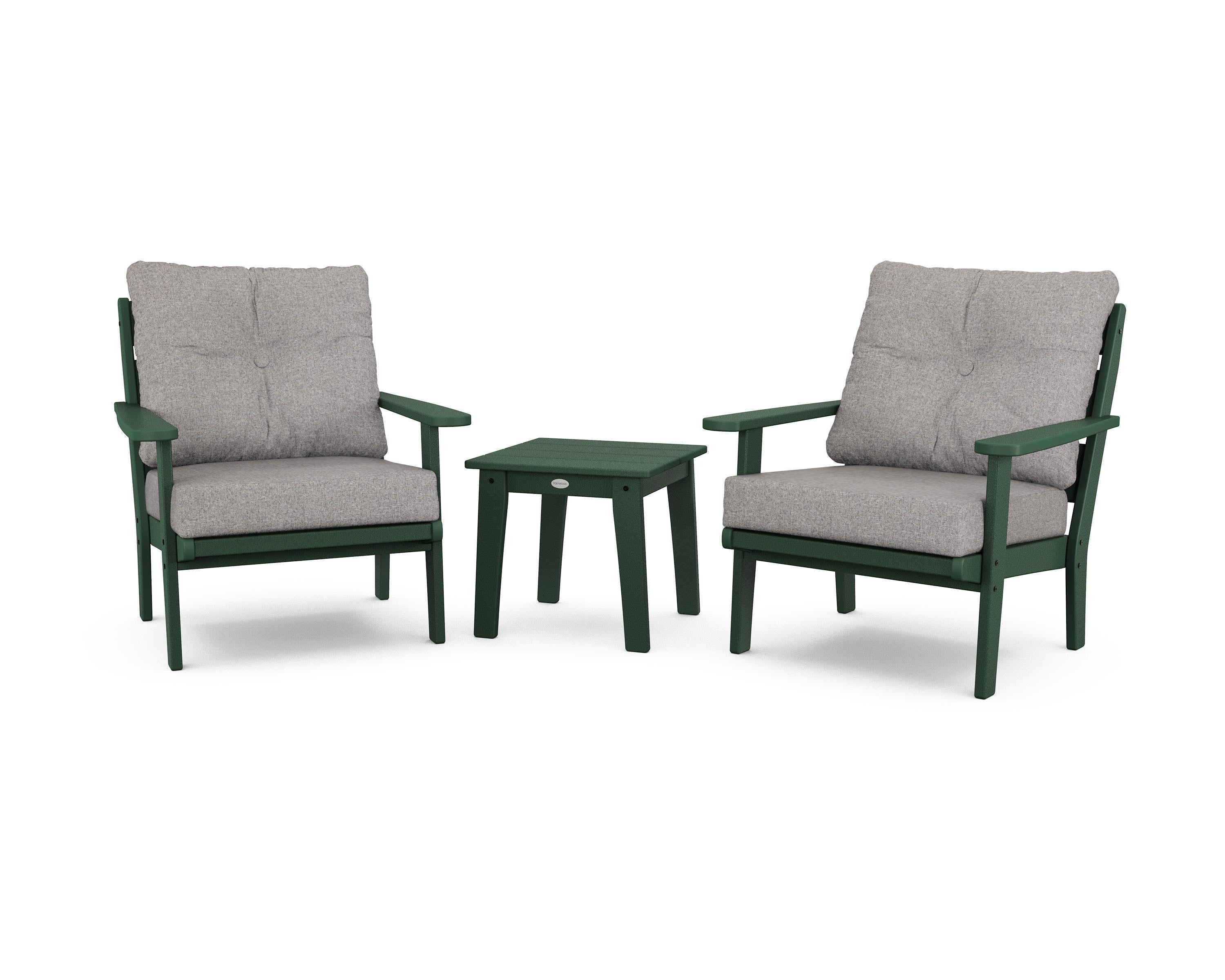 POLYWOOD® Lakeside 3-Piece Deep Seating Chair Set in Green / Grey Mist