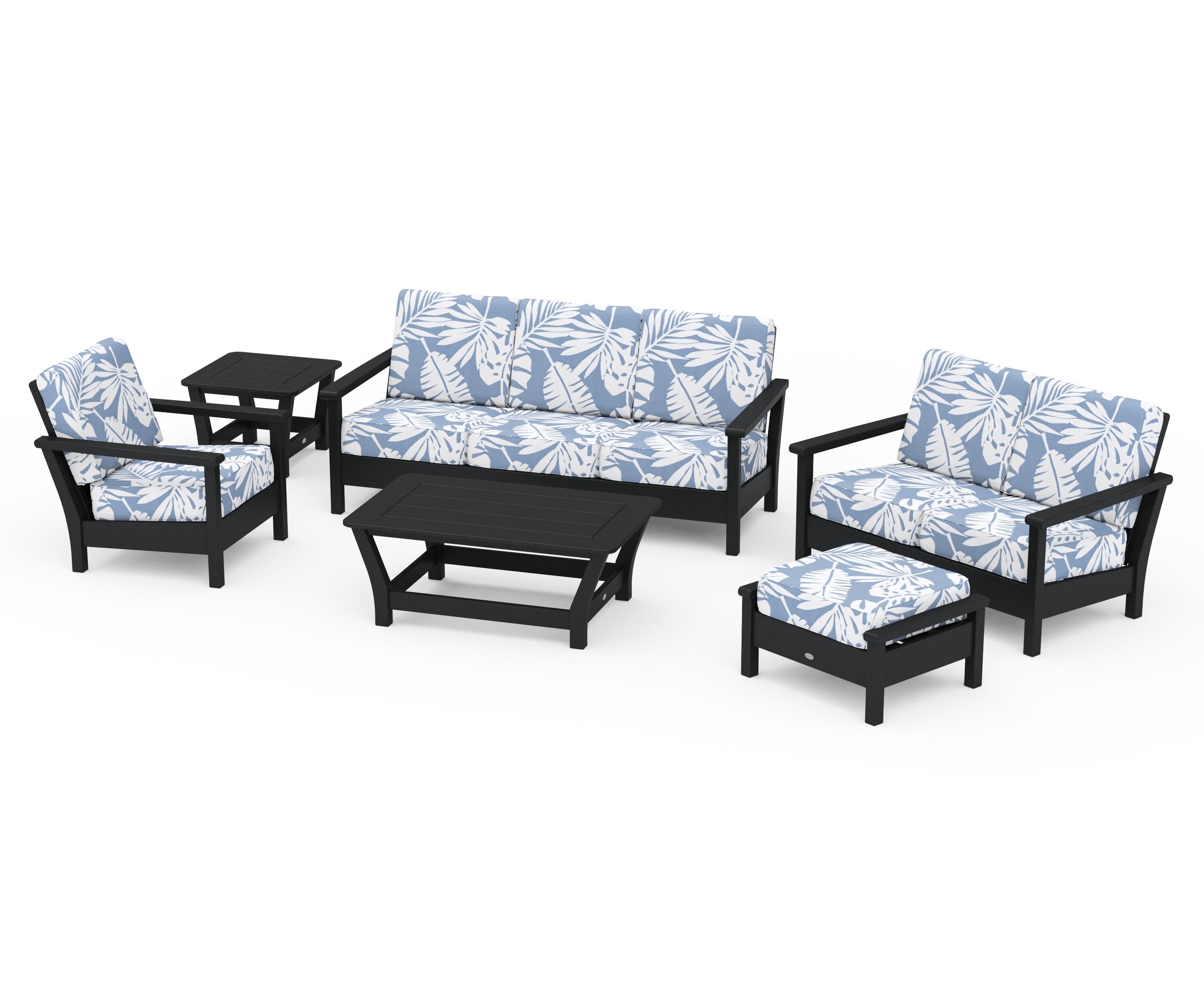 POLYWOOD® Harbour 6-Piece Outdoor Living Set in Black / Leaf Sky Blue