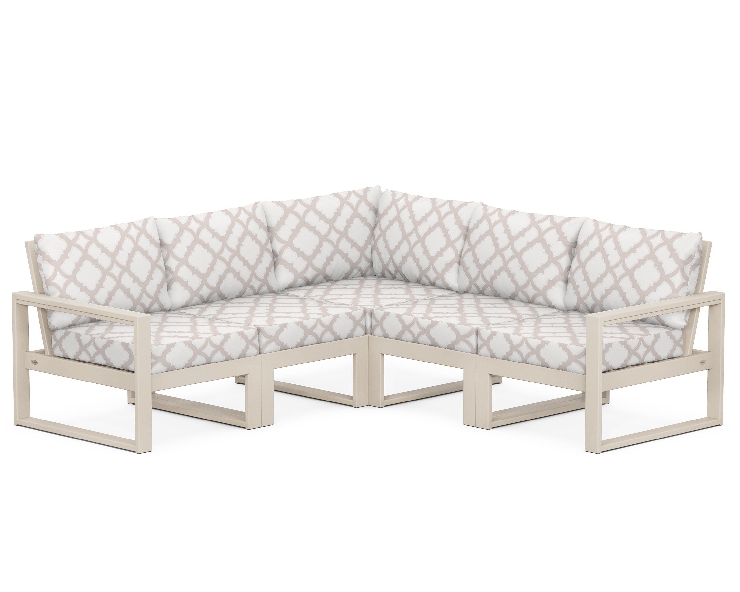 POLYWOOD® EDGE 5-Piece Modular Deep Seating Set in Sand / Trellis Dune Burlap