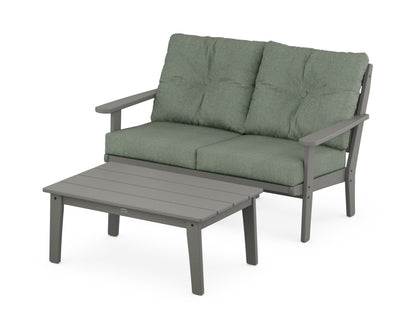 POLYWOOD® Lakeside 2-Piece Lounge Loveseat Set in Slate Grey / Cast Sage