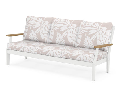 POLYWOOD® Braxton Deep Seating Sofa in White / Natural / Leaf Dune Burlap