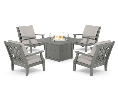 Country Living Wovendale 5-Piece Deep Seating Set with Fire Pit Table in Slate Grey / Cast Ash