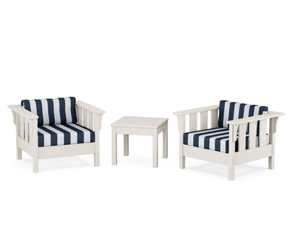 Martha Stewart by POLYWOOD® Acadia 3-Piece Deep Seating Set in Sand / Cabana Stripe Marine Indigo