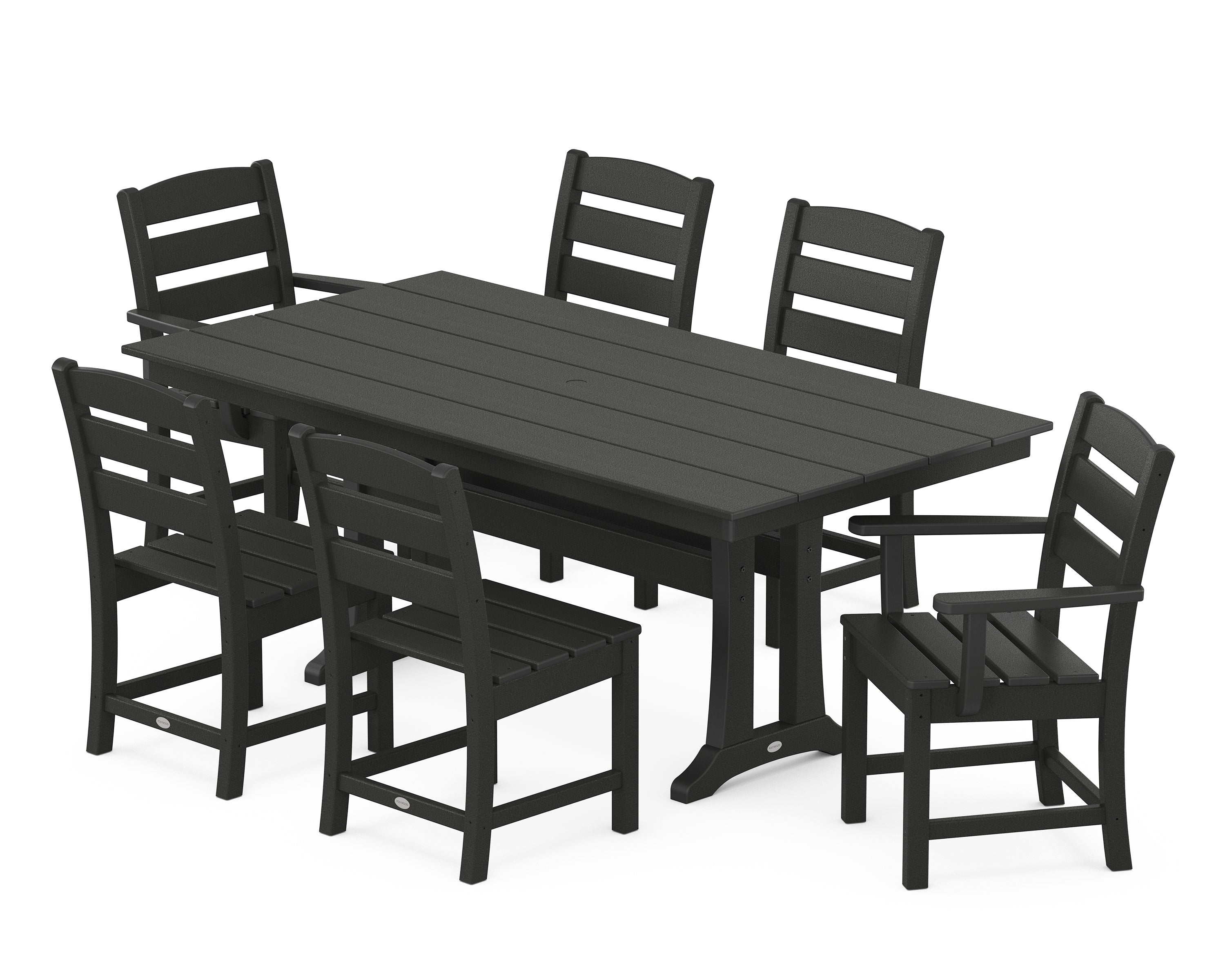 POLYWOOD® Lakeside 7-Piece Farmhouse Dining Set with Trestle Legs in Black