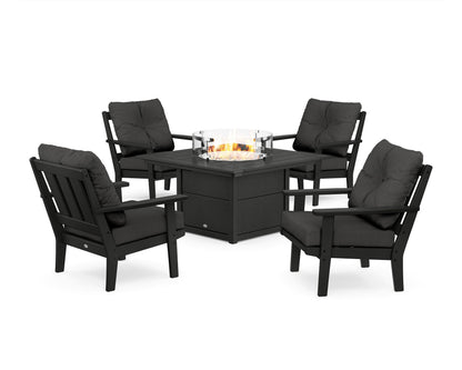 POLYWOOD® Oxford 5-Piece Deep Seating Set with Fire Pit Table in Black / Spectrum Carbon