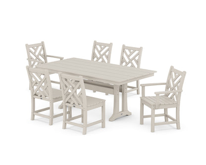 POLYWOOD® Chippendale 7-Piece Farmhouse Trestle Dining Set in Sand