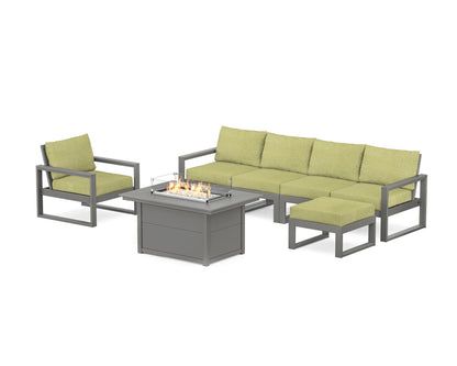 POLYWOOD® EDGE Sectional Lounge and Fire Pit Set in Slate Grey / Chartreuse Boucle