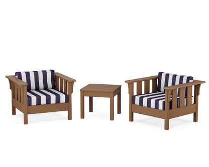Martha Stewart by POLYWOOD® Acadia 3-Piece Deep Seating Set in Teak / Cabana Stripe Navy