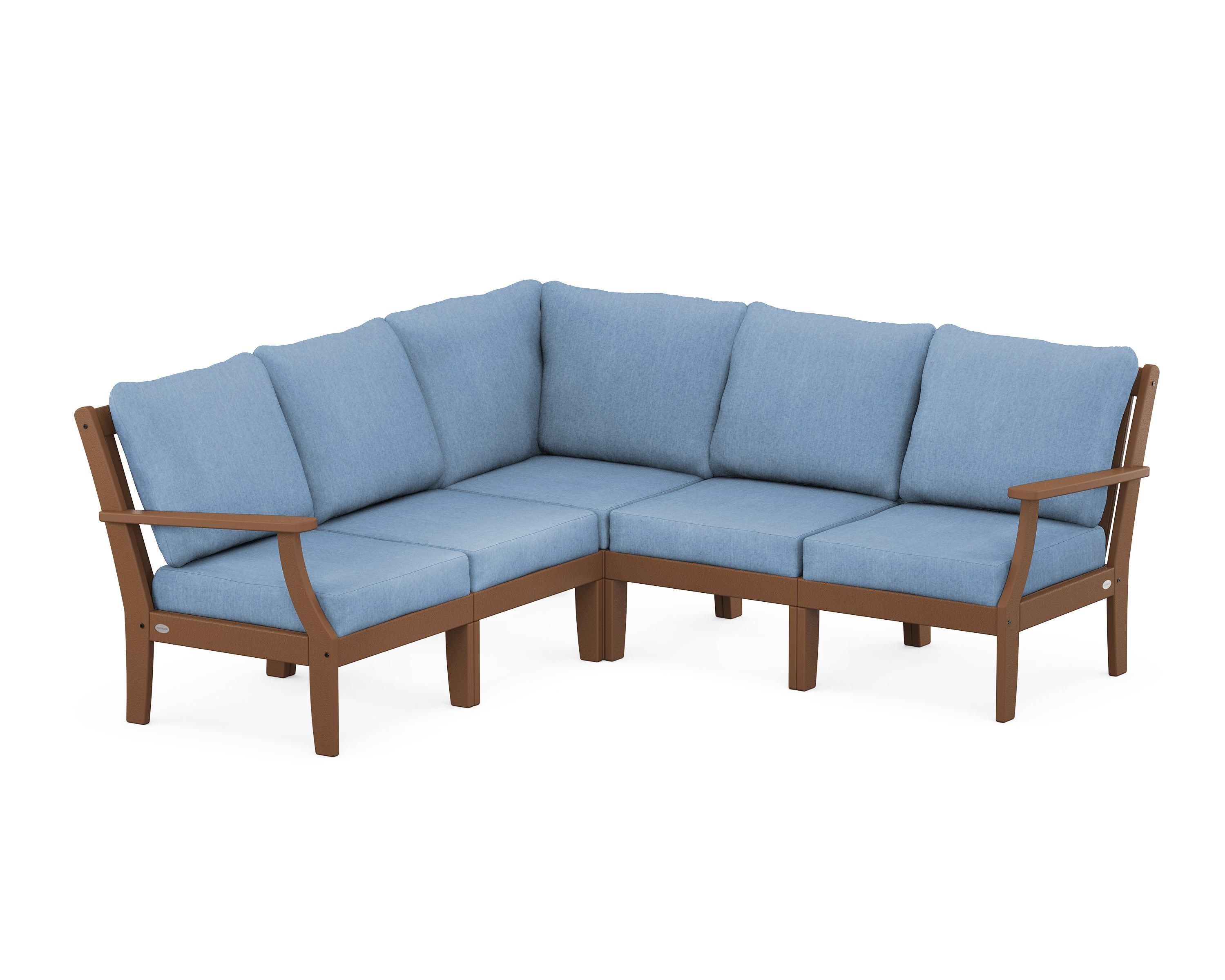 POLYWOOD® Braxton Modular 5-Piece Deep Seating Set in Teak / Sky Blue
