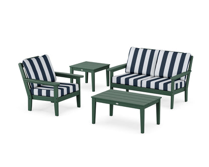 Country Living Wovendale 4-Piece Deep Seating Set in Green / Cabana Stripe Marine Indigo