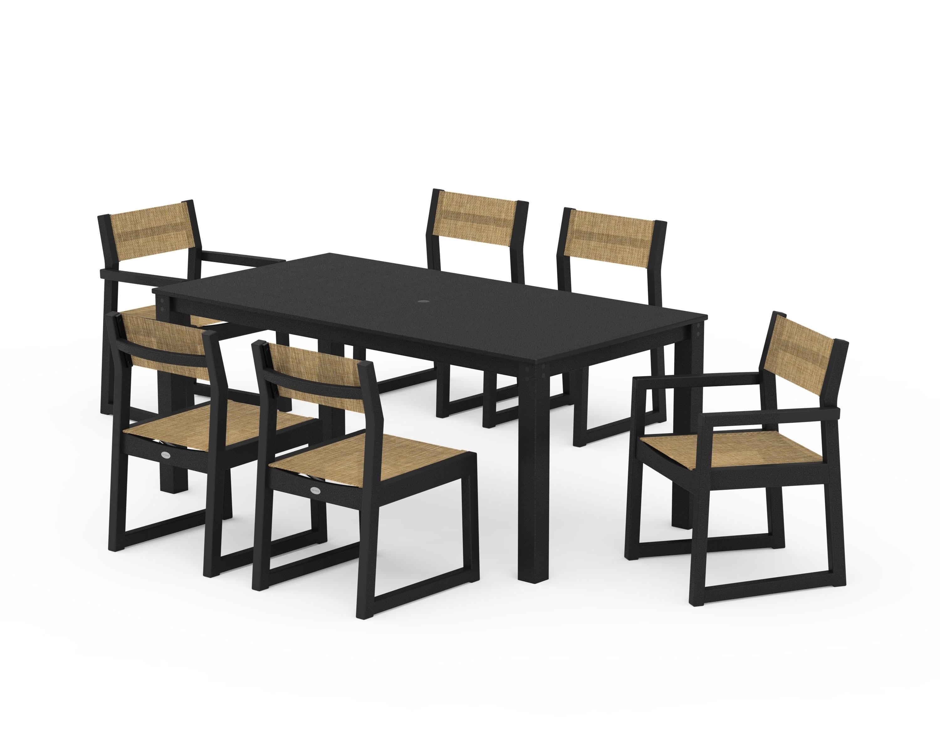 POLYWOOD® EDGE Sling 7-Piece Parsons Dining Set in Black / Burlap Sling