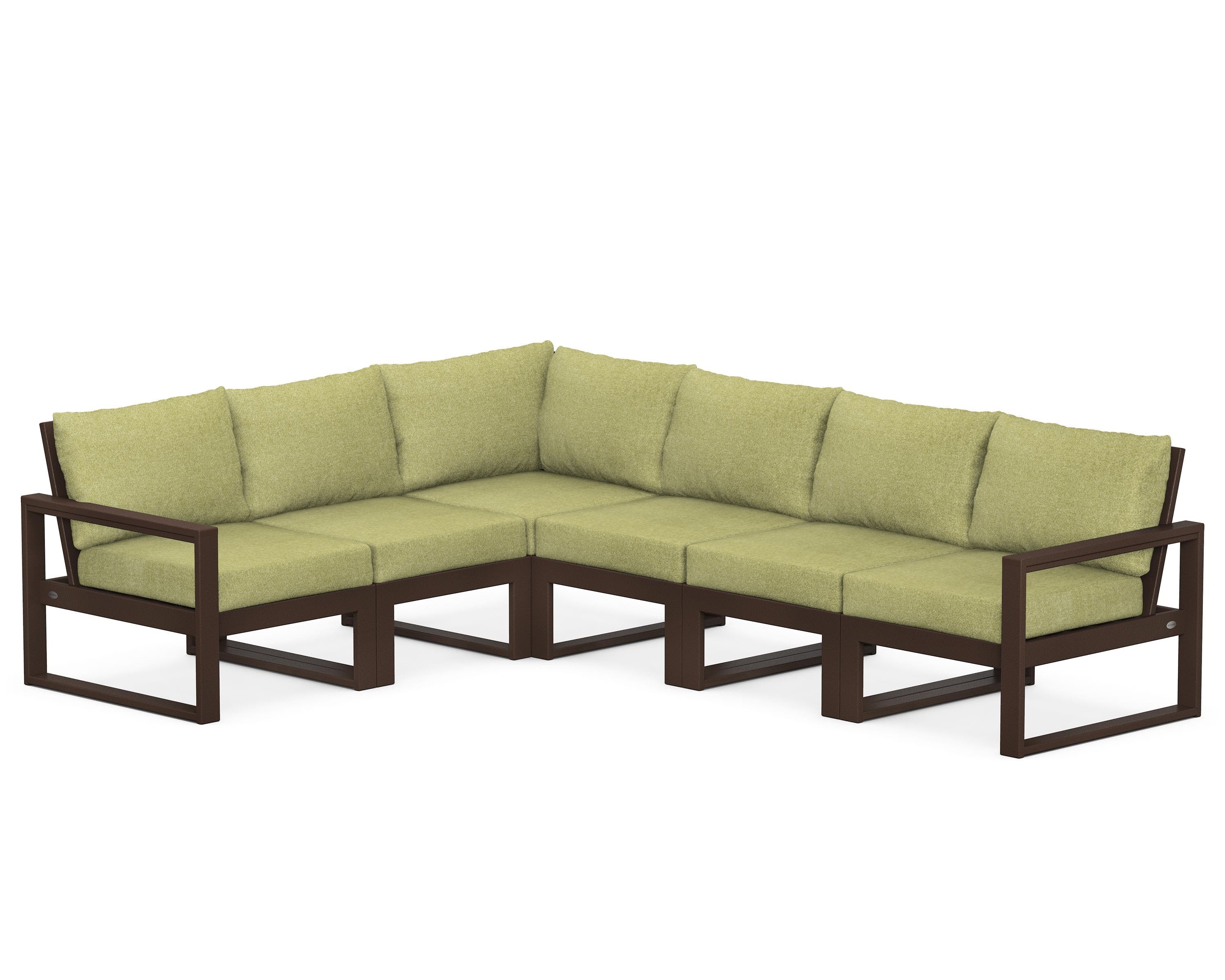 POLYWOOD® EDGE 6-Piece Modular Deep Seating Set in Mahogany / Chartreuse Boucle