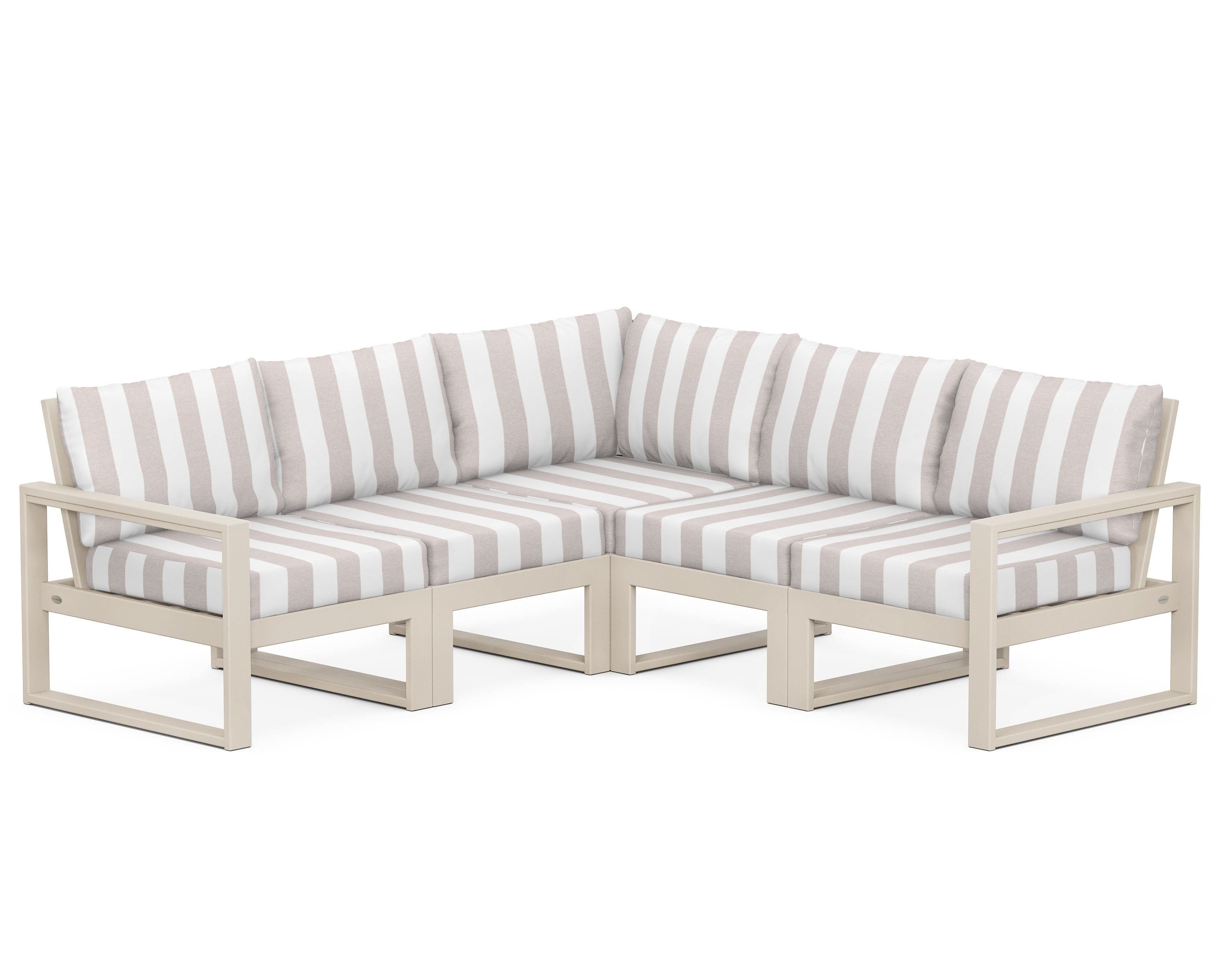 POLYWOOD® EDGE 5-Piece Modular Deep Seating Set in Sand / Cabana Stripe Dune Burlap