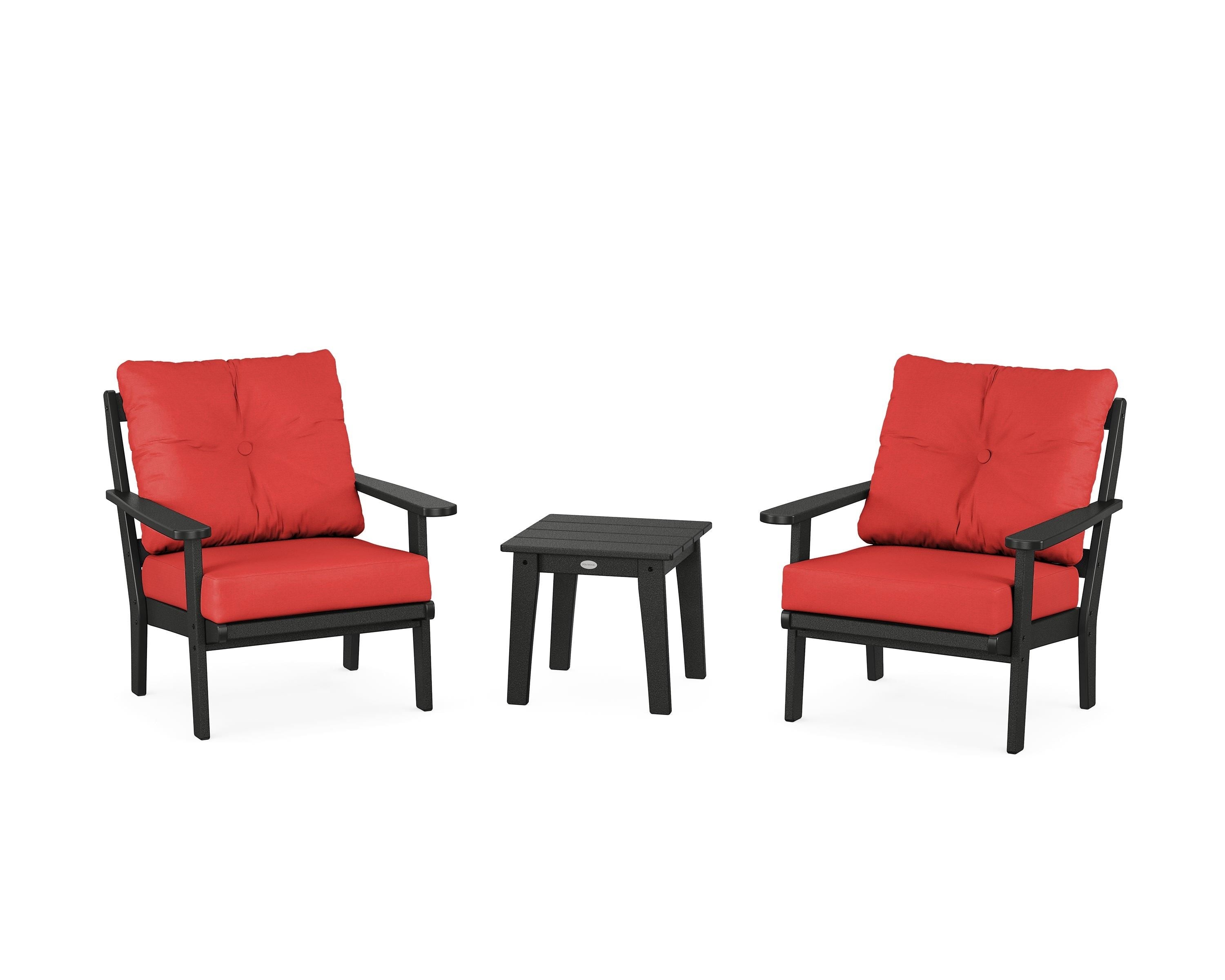 POLYWOOD® Mission 3-Piece Deep Seating Set in Black / Crimson Linen