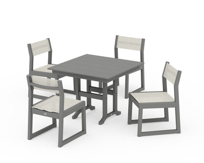 POLYWOOD® EDGE Sling Side Chair 5-Piece Farmhouse Dining Set in Slate Grey / Parchment Sling