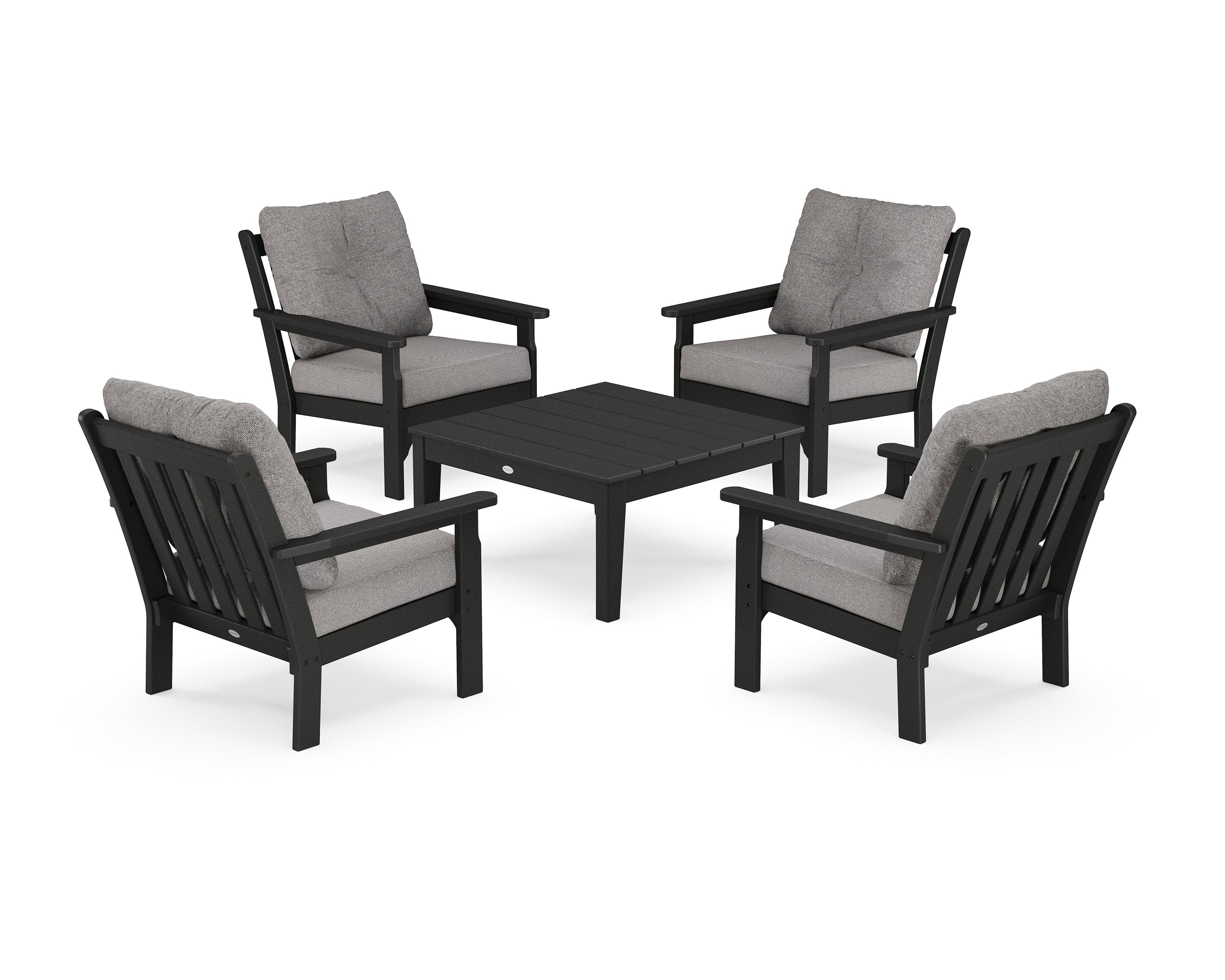 POLYWOOD® Vineyard 5-Piece Deep Seating Conversation Set in Black / Grey Mist