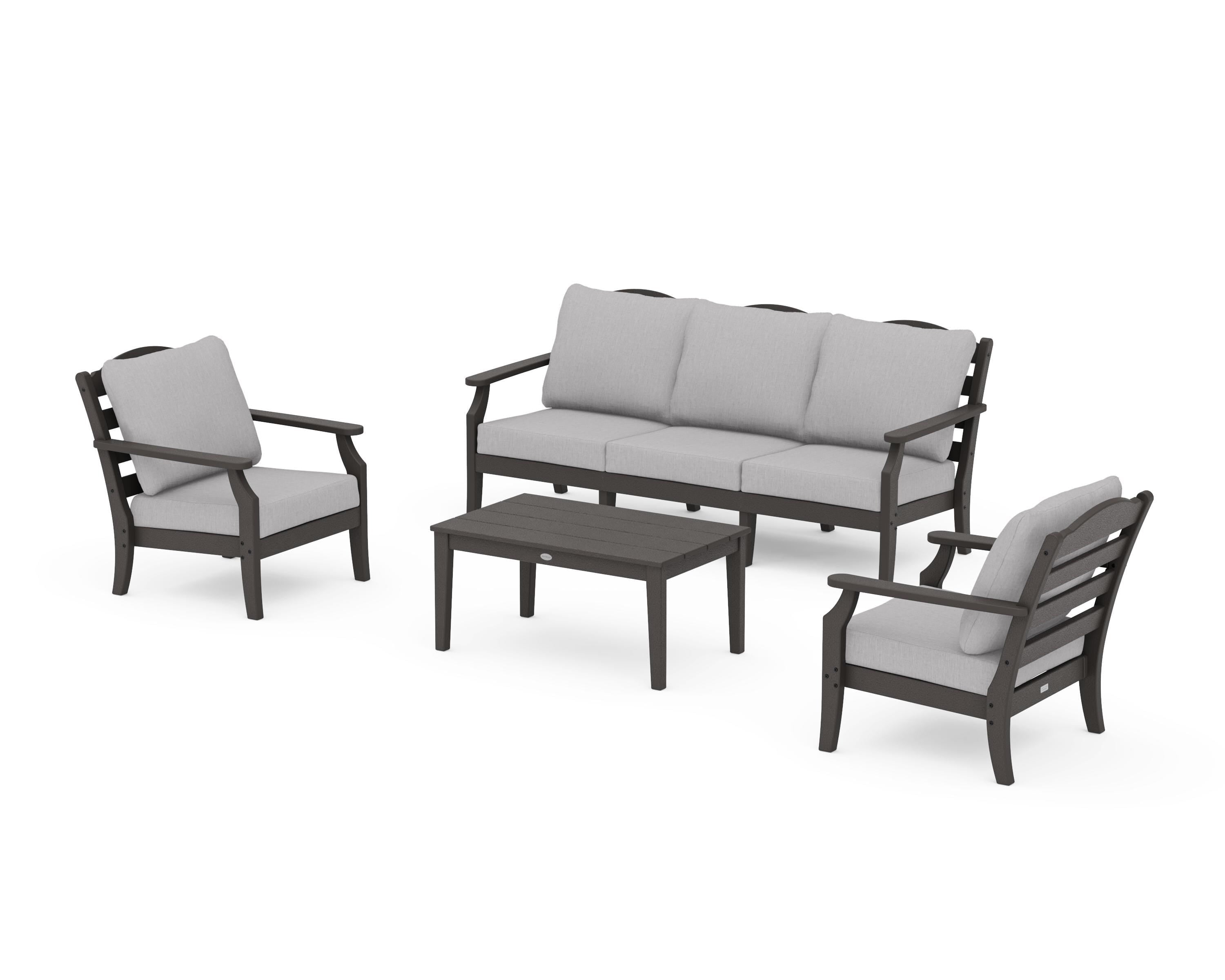 Draper James™ by  POLYWOOD® Savannah 4-Piece Deep Seating Set with Sofa in Vintage Coffee / Granite