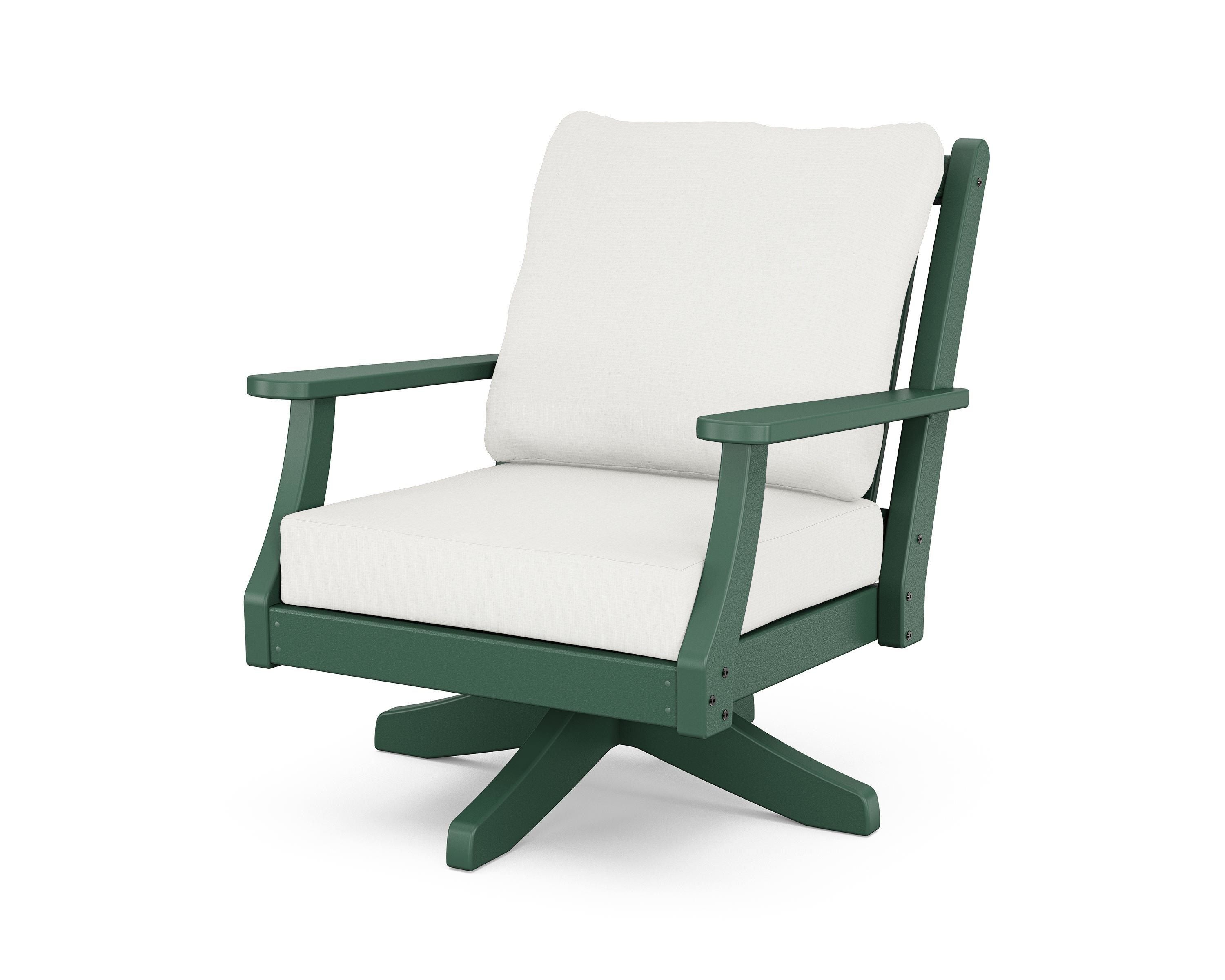 Country Living Wovendale Deep Seating Swivel Chair in Green / Natural Linen