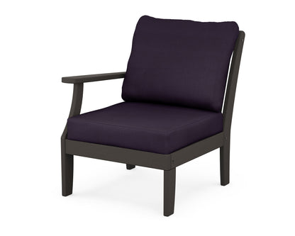 POLYWOOD® Braxton Modular Left Arm Chair in Vintage Coffee / Navy Linen