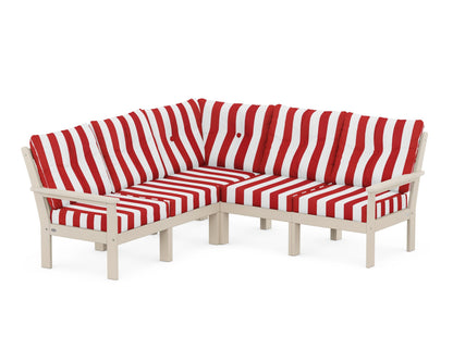 POLYWOOD® Vineyard 5-Piece Sectional in Sand / Cabana Stripe Crimson