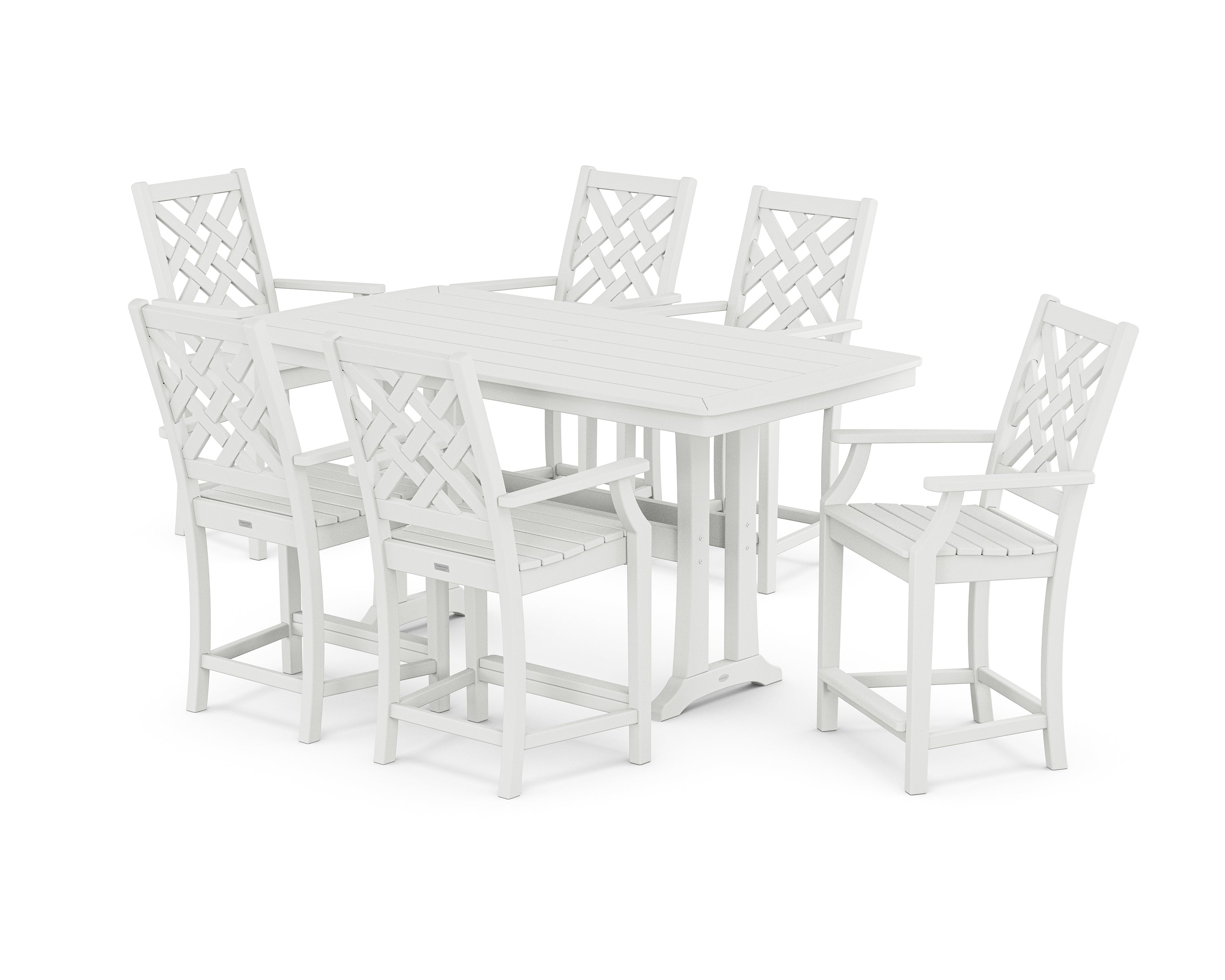 Country Living Wovendale Arm Chair 7-Piece Counter Set with Trestle Legs in White