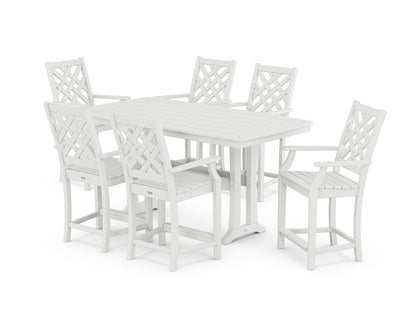 Country Living Wovendale Arm Chair 7-Piece Counter Set with Trestle Legs in White