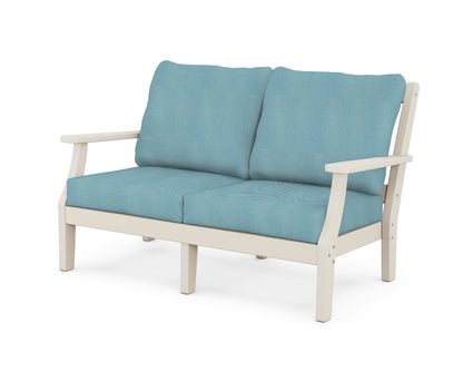 Martha Stewart by POLYWOOD® Chinoiserie Deep Seating Loveseat in Sand / Lattice Sky Blue