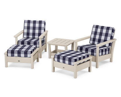 POLYWOOD® Harbour 5-Piece Deep Seating Chair Set in Sand / Buffalo Plaid Navy
