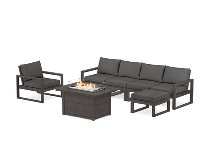 POLYWOOD® EDGE Sectional Lounge and Fire Pit Set in Vintage Coffee / Spectrum Carbon